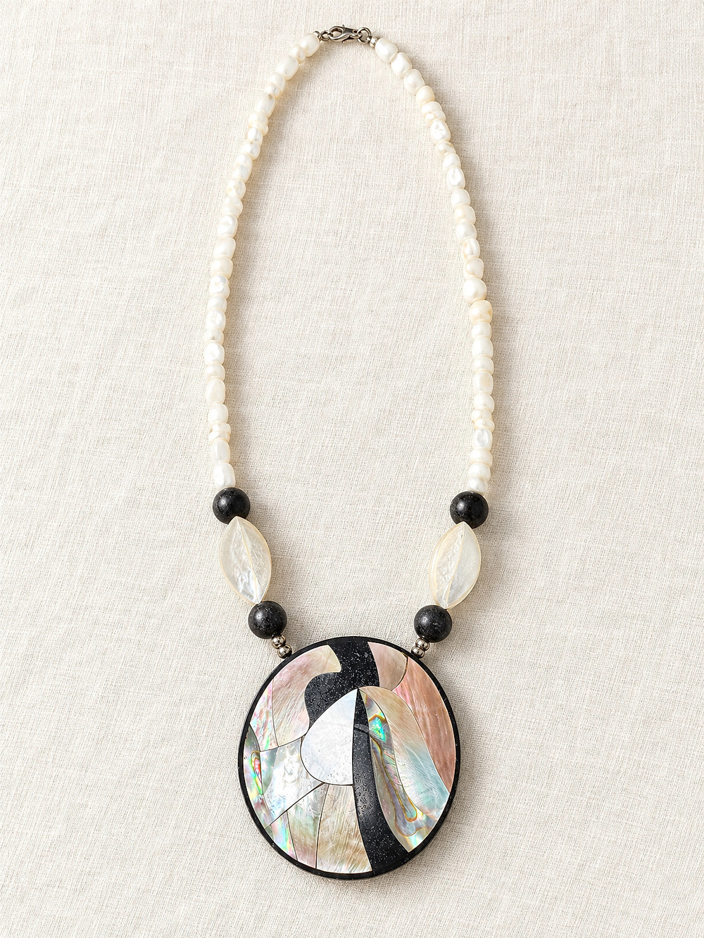 ⚜️ Mosaic Shell Pendant Necklace | Abalone & Pearl Beads | Statement 💗